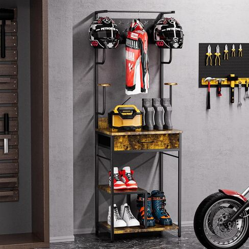 Motorcycle Helmet Holder,Large Standing Helmet Holder,with Drawer Motorcycle Helmet Rack,Helmet Rack is Suitable for Storing Motorcycle Accessories,Helmet Stand 22.04" Lx15.74 Wx66.92 H in Kuwait