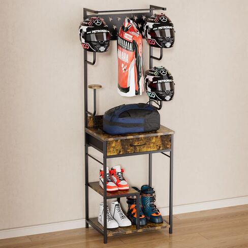 Motorcycle Helmet Holder,Large Standing Helmet Holder,with Drawer Motorcycle Helmet Rack,Helmet Rack is Suitable for Storing Motorcycle Accessories,Helmet Stand 22.04" Lx15.74 Wx66.92 H in Kuwait