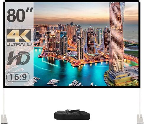 شاشة عرض مع حامل 80 بوصة شاشة عرض محمولة 16:9 4K HD شاشة عرض أفلام مع حقيبة حمل للمسرح المنزلي الداخلي والخارجي والسفر في الفناء الخلفي للسينما in Kuwait