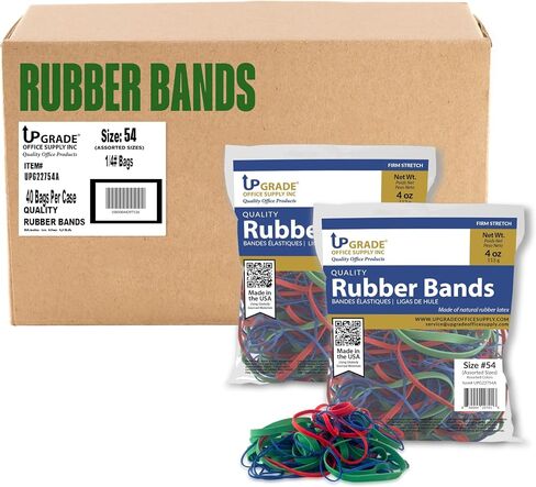 Upgrade Office Supply UPG22754APK2 Rubber Bands, Size #54 (Assorted Sizes), 4 oz. Bags (2 Pack) Bag, Red, Blue, and Green, Made in USA in Saudi Arabia
