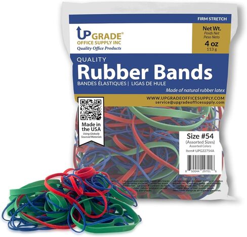 Upgrade Office Supply UPG22754APK2 Rubber Bands, Size #54 (Assorted Sizes), 4 oz. Bags (2 Pack) Bag, Red, Blue, and Green, Made in USA in Saudi Arabia