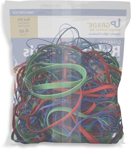 Upgrade Office Supply UPG22754APK2 Rubber Bands, Size #54 (Assorted Sizes), 4 oz. Bags (2 Pack) Bag, Red, Blue, and Green, Made in USA in Saudi Arabia