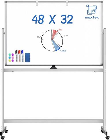 Large Rolling White Board, 48x32 in White Board on Wheels, maxtek Double-Sided Magnetic Mobile Whiteboard with Stand School Supplies for Classroom Office and Home, Sliver in Saudi Arabia