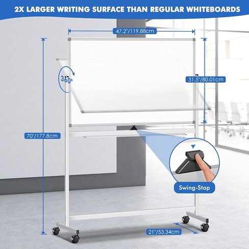 Large Rolling White Board, 48x32 in White Board on Wheels, maxtek Double-Sided Magnetic Mobile Whiteboard with Stand School Supplies for Classroom Office and Home, Sliver in Saudi Arabia