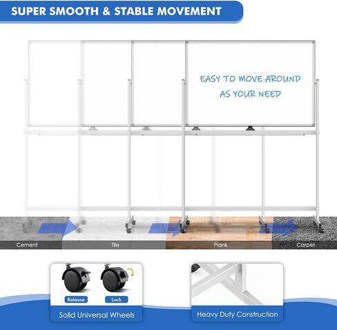Large Rolling White Board, 48x32 in White Board on Wheels, maxtek Double-Sided Magnetic Mobile Whiteboard with Stand School Supplies for Classroom Office and Home, Sliver in Saudi Arabia