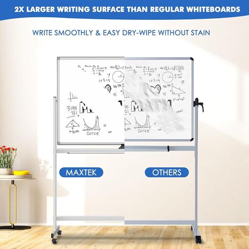 Large Rolling White Board, 48x32 in White Board on Wheels, maxtek Double-Sided Magnetic Mobile Whiteboard with Stand School Supplies for Classroom Office and Home, Sliver in Saudi Arabia