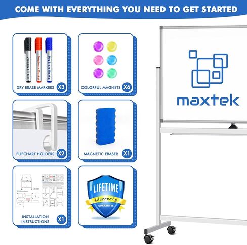 Large Rolling White Board, 48x32 in White Board on Wheels, maxtek Double-Sided Magnetic Mobile Whiteboard with Stand School Supplies for Classroom Office and Home, Sliver in Saudi Arabia