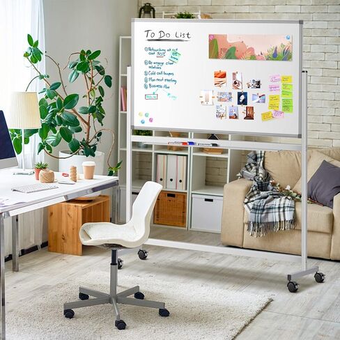 Large Rolling White Board, 48x32 in White Board on Wheels, maxtek Double-Sided Magnetic Mobile Whiteboard with Stand School Supplies for Classroom Office and Home, Sliver in Saudi Arabia