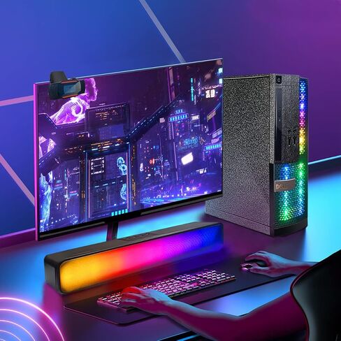 Dell PC Black Treasure Box RGB Desktop Quad Core I5 up to 3.6G, 16G, 512G SSD, WiFi, BT, RGB Keyboard & Mouse, DVD, New 22" 1080P FHD LED, RGB Sound Bar, Webcam, Win 11 Pro (Renewed) in Kuwait