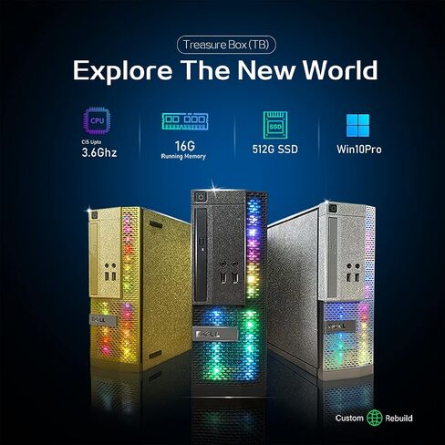 Dell PC Black Treasure Box RGB Desktop Quad Core I5 up to 3.6G, 16G, 512G SSD, WiFi, BT, RGB Keyboard & Mouse, DVD, New 22" 1080P FHD LED, RGB Sound Bar, Webcam, Win 11 Pro (Renewed) in Kuwait