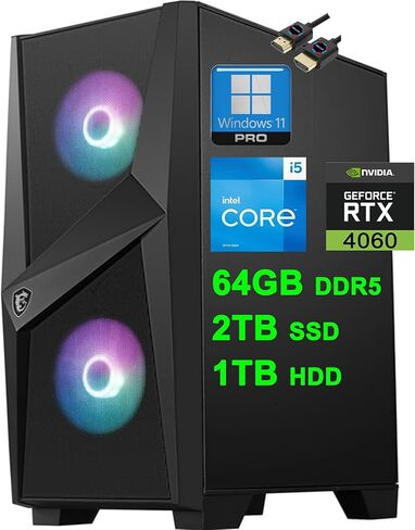 MSI Codex R Gaming Desktop | Intel 10-Core i5-13400F >i7-12700F | 64GB DDR5 2TB SSD + 1TB HDD | Geforce RTX 4060 8GB Graphic | DisplayPort 2.5G Ethernet ARGB Fan Win11Pro Black + HDMI Cable in Saudi Arabia