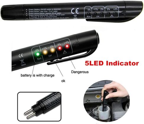 جهاز اختبار سائل الفرامل، محلل رطوبة الزيت السائل الهيدروليكي مع 5 مؤشرات LED لفحص جودة الزيت، أداة اختبار تشخيص الفرامل التلقائي لـ DOT3 / DOT4 / DOT5 in Kuwait