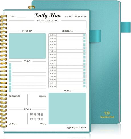Daily Planner Undated, To Do List Notebook with Hourly Schedule Calendars Meal, Spiral Appointment Organizers Notebook for Man/Women, Pocket,Pen Loop, 160 Pages (7x10") in Saudi Arabia