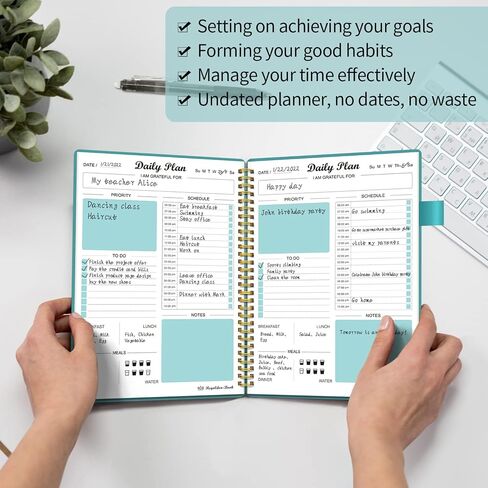 Daily Planner Undated, To Do List Notebook with Hourly Schedule Calendars Meal, Spiral Appointment Organizers Notebook for Man/Women, Pocket,Pen Loop, 160 Pages (7x10") in Saudi Arabia