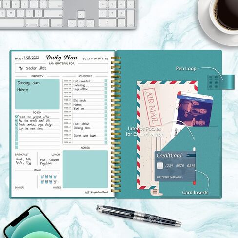 Daily Planner Undated, To Do List Notebook with Hourly Schedule Calendars Meal, Spiral Appointment Organizers Notebook for Man/Women, Pocket,Pen Loop, 160 Pages (7x10") in Saudi Arabia