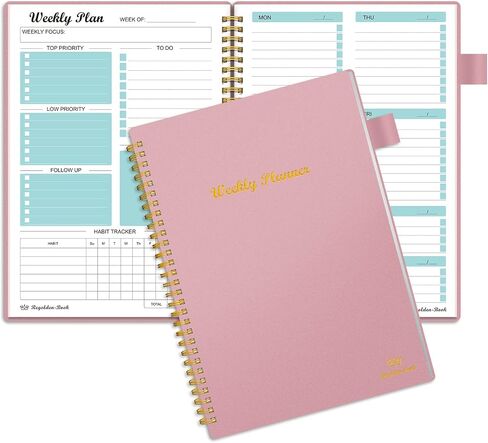 Daily Planner Undated, To Do List Notebook with Hourly Schedule Calendars Meal, Spiral Appointment Organizers Notebook for Man/Women, Pocket,Pen Loop, 160 Pages (7x10") in Saudi Arabia