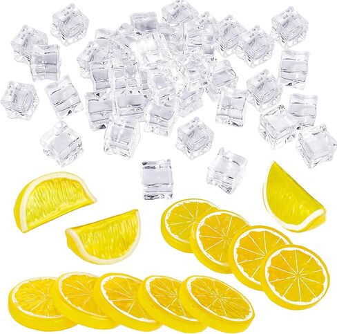 42 Pieces Acrylic Fake Lemon Slices Ice Cubes Artificial Plastic Lemon Slice Set Blocks Simulation Lemon Block Double Side Decorative Fake Fruit Model for Party Wedding Kitchen Decoration Photo Props in Saudi Arabia
