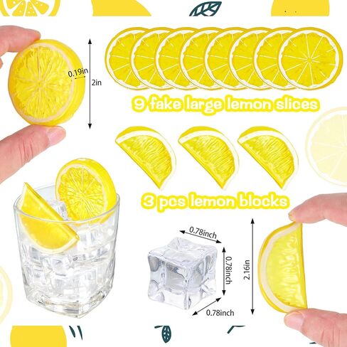 42 Pieces Acrylic Fake Lemon Slices Ice Cubes Artificial Plastic Lemon Slice Set Blocks Simulation Lemon Block Double Side Decorative Fake Fruit Model for Party Wedding Kitchen Decoration Photo Props in Saudi Arabia