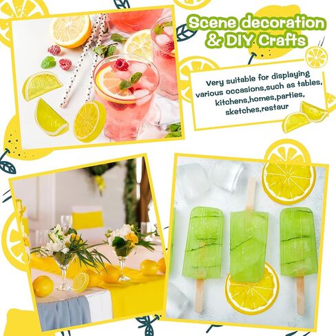 42 Pieces Acrylic Fake Lemon Slices Ice Cubes Artificial Plastic Lemon Slice Set Blocks Simulation Lemon Block Double Side Decorative Fake Fruit Model for Party Wedding Kitchen Decoration Photo Props in Saudi Arabia