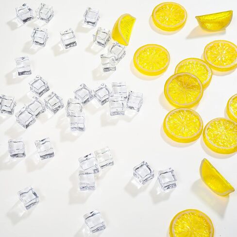 42 Pieces Acrylic Fake Lemon Slices Ice Cubes Artificial Plastic Lemon Slice Set Blocks Simulation Lemon Block Double Side Decorative Fake Fruit Model for Party Wedding Kitchen Decoration Photo Props in Saudi Arabia