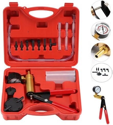 مجموعة نزف الفرامل 2 في 1 المحمولة لاختبار ضخ الفرامل، 16 قطعة أداة نزف قابض الفرامل مع محولات قياس مجموعة نزف سائل الفرامل للسيارات للدراجة والدراجة النارية والسيارة والشاحنة (أحمر) in Kuwait