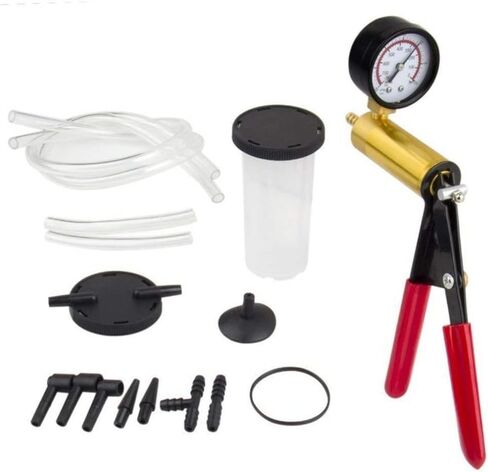 مجموعة نزف الفرامل 2 في 1 المحمولة لاختبار ضخ الفرامل، 16 قطعة أداة نزف قابض الفرامل مع محولات قياس مجموعة نزف سائل الفرامل للسيارات للدراجة والدراجة النارية والسيارة والشاحنة (أحمر) in Kuwait