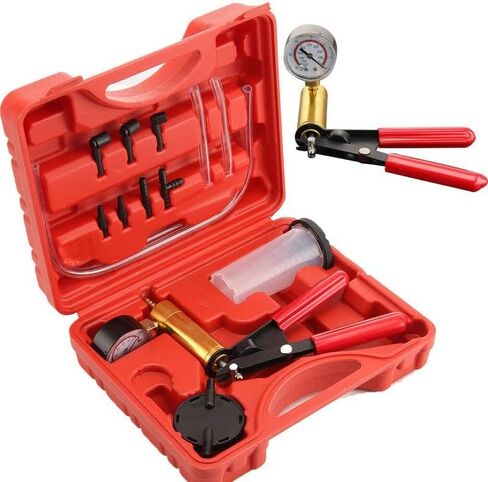 مجموعة نزف الفرامل 2 في 1 المحمولة لاختبار ضخ الفرامل، 16 قطعة أداة نزف قابض الفرامل مع محولات قياس مجموعة نزف سائل الفرامل للسيارات للدراجة والدراجة النارية والسيارة والشاحنة (أحمر) in Kuwait