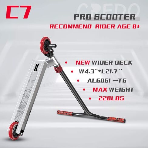 سكوتر احترافي - سكوتر حيلة - مصمم للأولاد والبنات، خدعة للمراهقين - سكوتر احترافي للأطفال بعمر 8 سنوات فما فوق ومناسب للراكبين من جميع المستويات in Kuwait