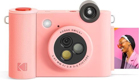 كاميرا KODAK Smile+ كاميرا طباعة رقمية فورية لاسلكية مع عدسة متغيرة التأثير، مطبوعات صور لاصقة مقاس 2x3 بوصة، وتكنولوجيا طباعة Zink، متوافقة مع أجهزة iOS وAndroid - وردي in Saudi Arabia