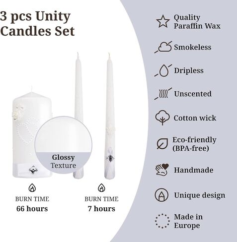 شموع الزفاف الاحتفالية من Unity Candle مدى الحياة - عمود 6 بوصات و10 بوصات مستدقة كبيرة، أفضل مجموعة شموع لحفلات الزفاف - شموع زخرفية كبيرة - velas de boda velas Blancas para boda in Saudi Arabia