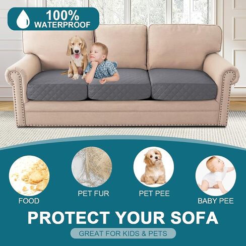 Turquoize Waterproof Couch Cushion Covers Sofa Cushion Covers for 3 Cushion Couch Individual Seat Couch Cover Slipcover Set Craft from Thick Quilted Fabric Seat Covers (3 Pack Seat Cover, Grey) in Saudi Arabia