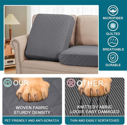 Turquoize Waterproof Couch Cushion Covers Sofa Cushion Covers for 3 Cushion Couch Individual Seat Couch Cover Slipcover Set Craft from Thick Quilted Fabric Seat Covers (3 Pack Seat Cover, Grey) in Saudi Arabia