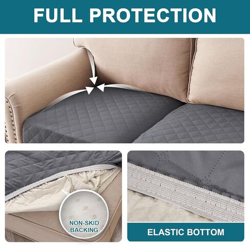 Turquoize Waterproof Couch Cushion Covers Sofa Cushion Covers for 3 Cushion Couch Individual Seat Couch Cover Slipcover Set Craft from Thick Quilted Fabric Seat Covers (3 Pack Seat Cover, Grey) in Saudi Arabia
