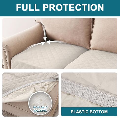 أغطية وسائد الأريكة الفيروزية المقاومة للماء، أغطية وسائد الأريكة لـ 3 وسائد للأريكة وغطاء الأريكة الفردي وغطاء الأريكة مجموعة أغطية مقاعد من القماش السميك المبطن (3 أغطية مقاعد، رمادي) in Kuwait