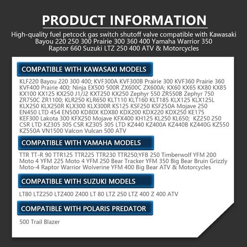صمام الوقود بيتكوك لكاواساكي بايو 220 250 300 البراري 300 360 400 سوزوكي LTZ 250 400 ياماها TTR 90 125 225 ATV دراجة نارية الوقود بيتكوك الغاز صمام إيقاف التبديل in Kuwait
