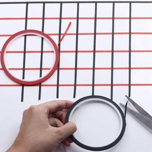 Supla 12 لونًا، 12 لفة من شريط شبكي للسبورة البيضاء، أشرطة تحديد شبكية، 1/8 بوصة عرض × 42 بوصة طول لكل لفة، شريط لاصق ملون وأشرطة رسم بياني للفنانين in Kuwait