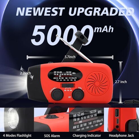 Emergency Hand Crank Radio with LED Flashlight for Emergency, AM/FM NOAA Portable Weather Radio with 5000mAh Power Bank Phone Charger, USB Charged & Solar Power for Camping, Emergency (Army Green) in Saudi Arabia