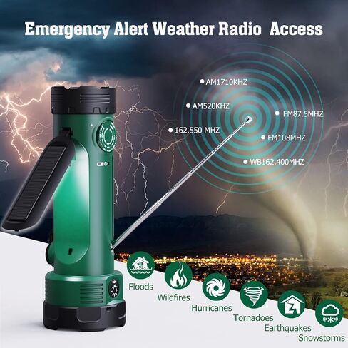 مصباح يدوي للطوارئ من PPLEE NOAA قابل لإعادة الشحن مع راديو الطقس، تنبيه الطقس AM/FM، راديو البقاء على قيد الحياة بالطاقة الشمسية، راديو يعمل بالبطارية، مصباح القراءة، شاحن هاتف USB، إنذار SOS للمنزل في الهواء الطلق in Saudi Arabia