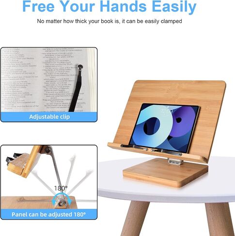 حامل كتب للقراءة، حامل كتب طبخ كبير من الخيزران فاتور، حامل كتب قراءة قابل للتعديل، حامل كتب طبخ خشبي قابل للطي للكتب المدرسية والإيصالات وكتب الموسيقى والكمبيوتر اللوحي والآيباد (كبير) in Saudi Arabia