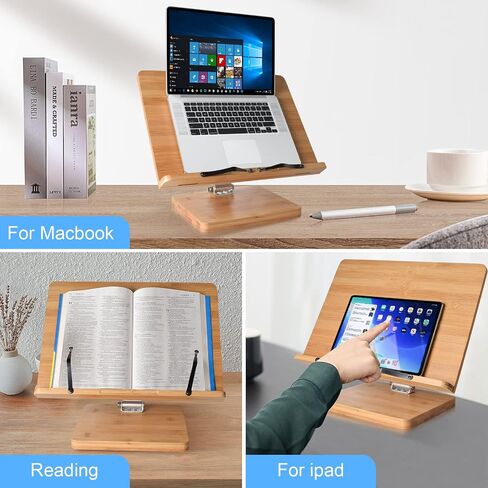 حامل كتب للقراءة، حامل كتب طبخ كبير من الخيزران فاتور، حامل كتب قراءة قابل للتعديل، حامل كتب طبخ خشبي قابل للطي للكتب المدرسية والإيصالات وكتب الموسيقى والكمبيوتر اللوحي والآيباد (كبير) in Saudi Arabia