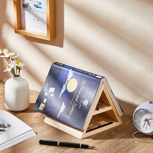 Wooden Triangle Book Stand 7 x 7 x 6 Inch Book Holder for Page Rest Book Place Holder Stand Functional Triangle Bookshelf for Bedroom Office Library or Table Centerpiece Decor for Book Lover in Saudi Arabia