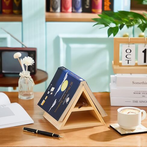 Wooden Triangle Book Stand 7 x 7 x 6 Inch Book Holder for Page Rest Book Place Holder Stand Functional Triangle Bookshelf for Bedroom Office Library or Table Centerpiece Decor for Book Lover in Saudi Arabia