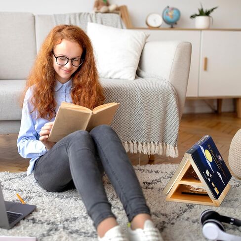 Wooden Triangle Book Stand 7 x 7 x 6 Inch Book Holder for Page Rest Book Place Holder Stand Functional Triangle Bookshelf for Bedroom Office Library or Table Centerpiece Decor for Book Lover in Saudi Arabia