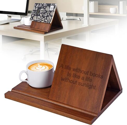 Triangle Book Holder,Solid Wooden Book Rest Book Stand,Text Small Book Stand for Reading,Book Holder Stand with Coffee Drink Holder,Birthday Gift for Book Lover in Saudi Arabia