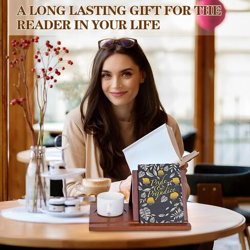 Triangle Book Holder,Solid Wooden Book Rest Book Stand,Text Small Book Stand for Reading,Book Holder Stand with Coffee Drink Holder,Birthday Gift for Book Lover in Saudi Arabia