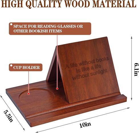 Triangle Book Holder,Solid Wooden Book Rest Book Stand,Text Small Book Stand for Reading,Book Holder Stand with Coffee Drink Holder,Birthday Gift for Book Lover in Saudi Arabia
