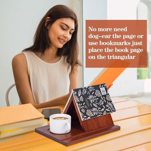 Triangle Book Holder,Solid Wooden Book Rest Book Stand,Text Small Book Stand for Reading,Book Holder Stand with Coffee Drink Holder,Birthday Gift for Book Lover in Saudi Arabia