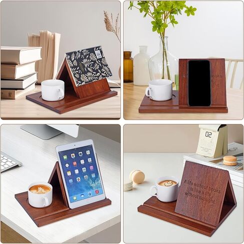 Triangle Book Holder,Solid Wooden Book Rest Book Stand,Text Small Book Stand for Reading,Book Holder Stand with Coffee Drink Holder,Birthday Gift for Book Lover in Saudi Arabia