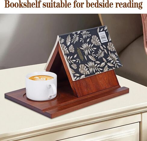 Triangle Book Holder,Solid Wooden Book Rest Book Stand,Text Small Book Stand for Reading,Book Holder Stand with Coffee Drink Holder,Birthday Gift for Book Lover in Saudi Arabia