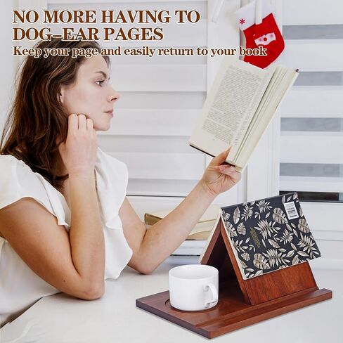 Triangle Book Holder,Solid Wooden Book Rest Book Stand,Text Small Book Stand for Reading,Book Holder Stand with Coffee Drink Holder,Birthday Gift for Book Lover in Saudi Arabia
